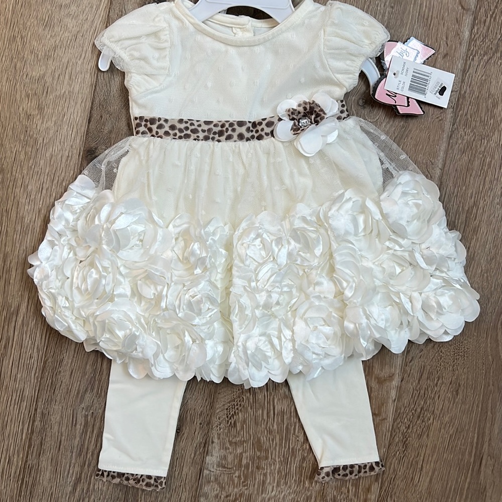 12 month cream baby one year birthday dress and leggings